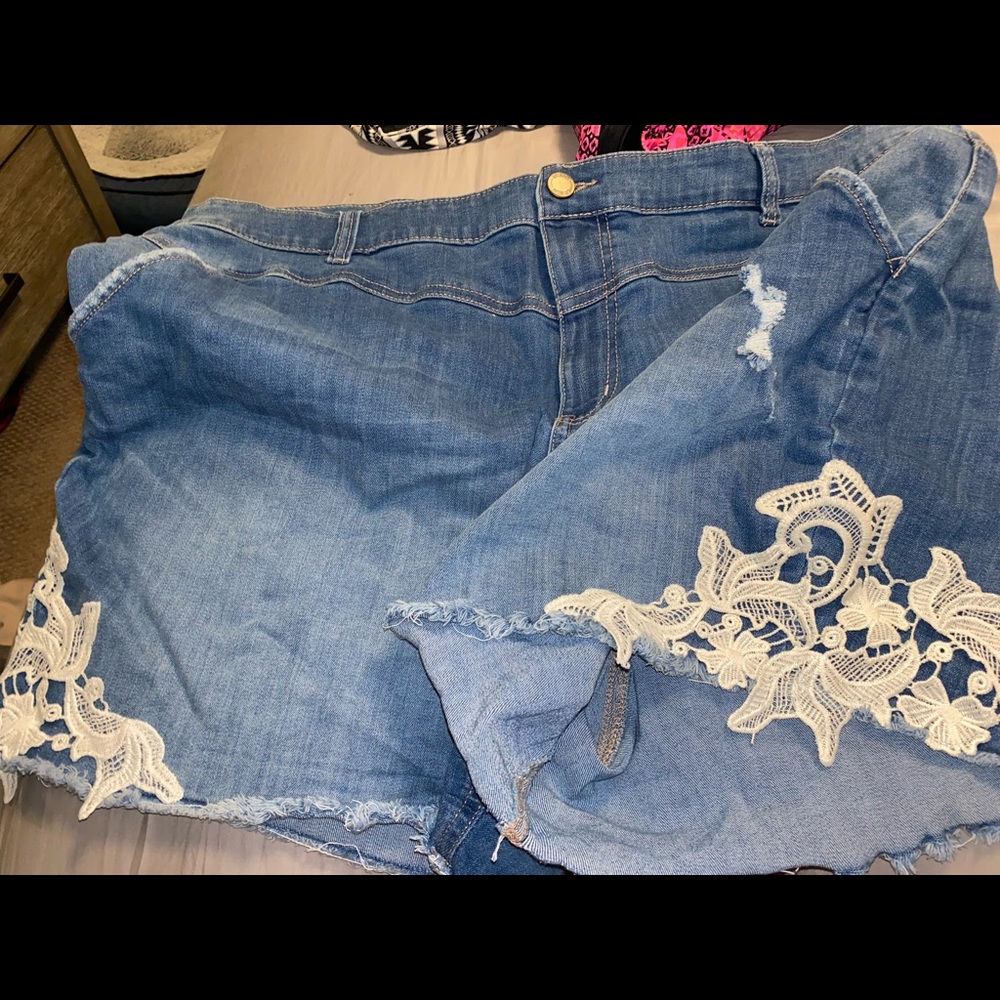 Denim and lace shorts